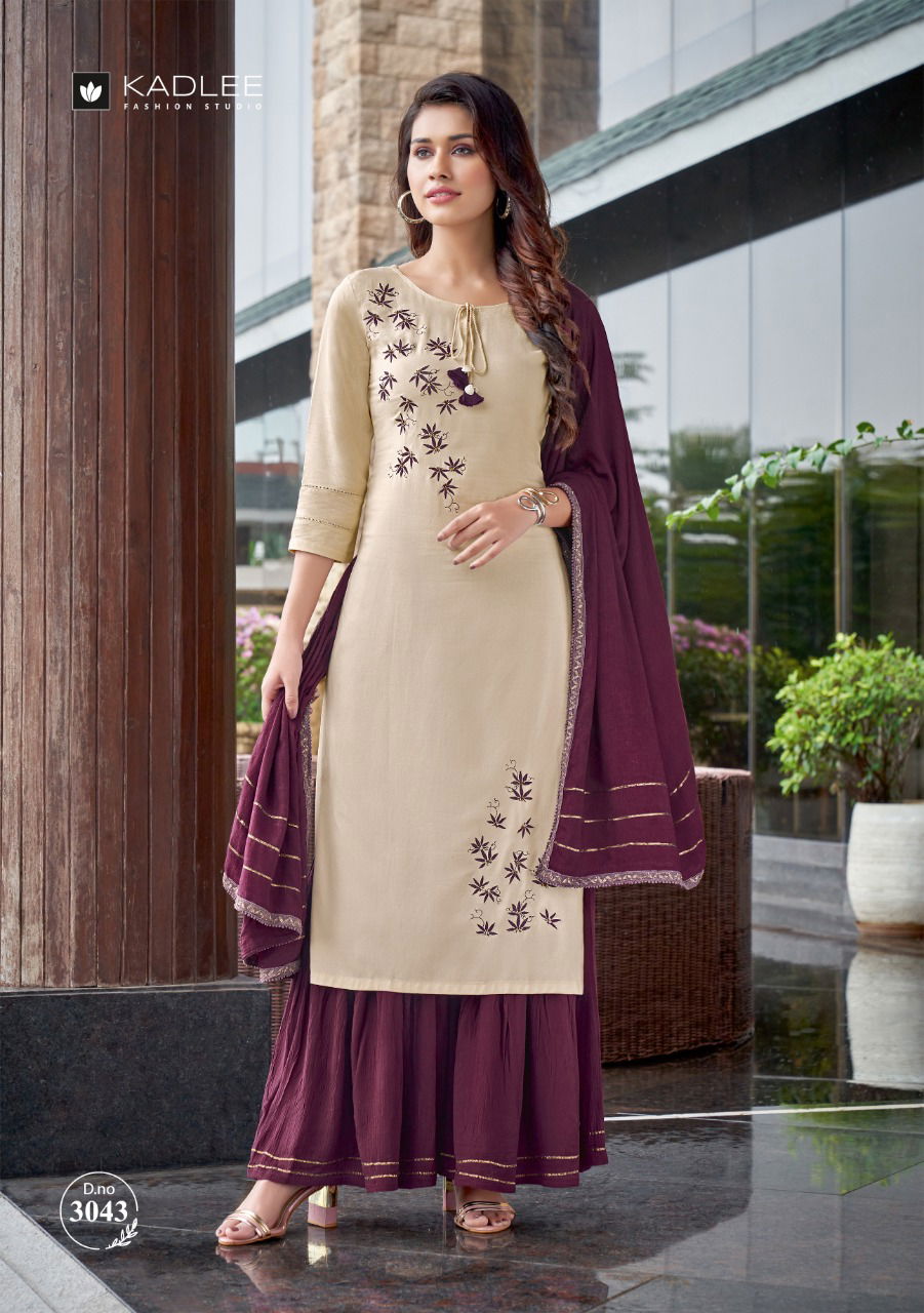 Kadlee Belliza Fancy Festive Wear Rayon Kurti With Sharara And Dupatta Collection